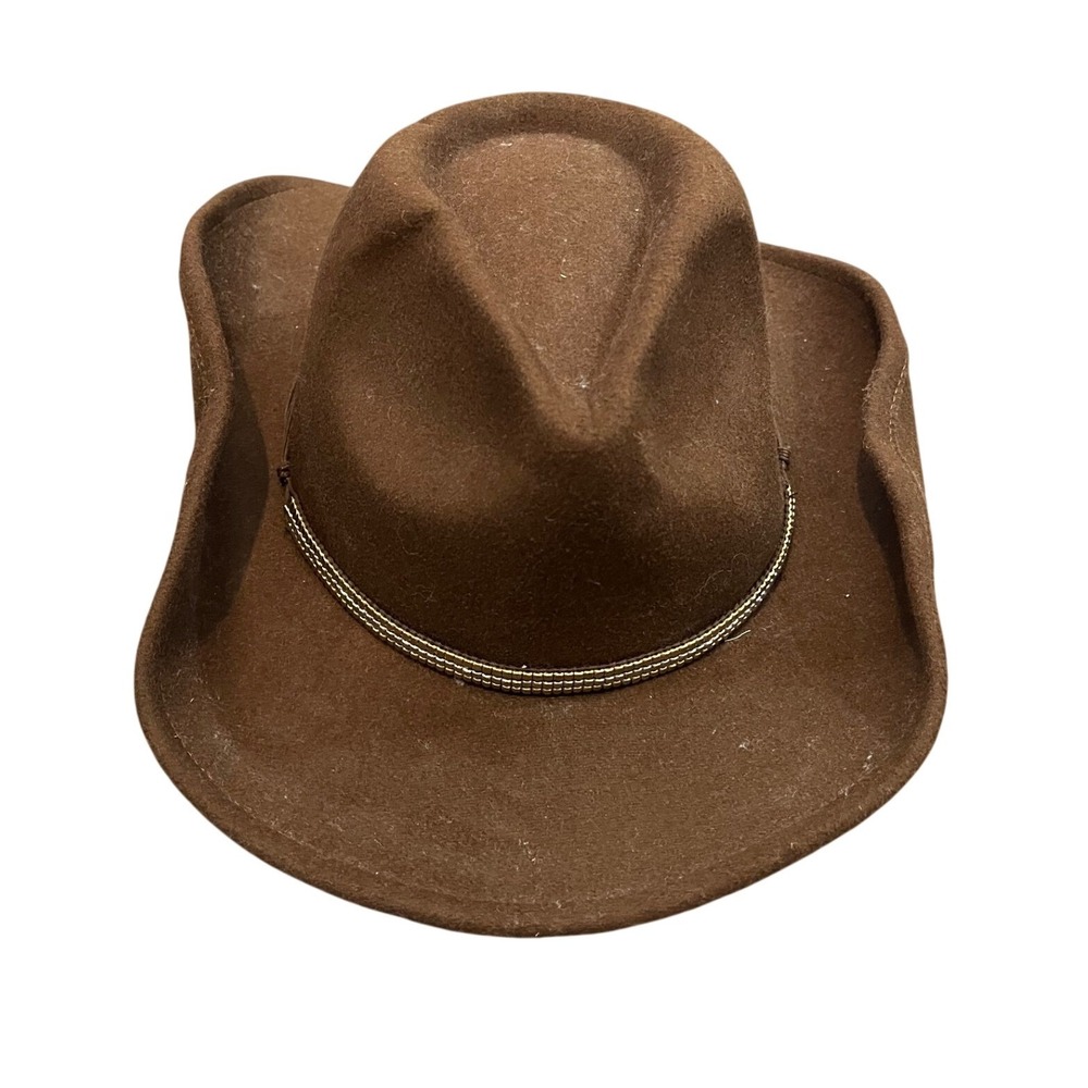 Lucky Brand Cowboy Hat Womens One Size Brown Felt Wide Brim Western Boho‎ NEW